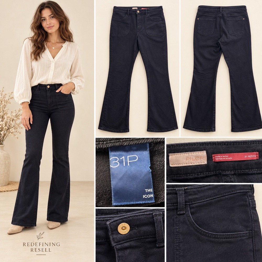 Pilcro and the Letterpress The Icon Flare Jeans 31 Petite Dark Wash High Rise